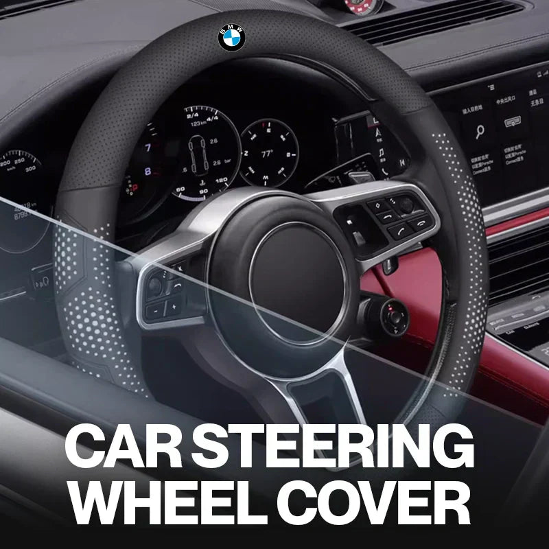 Black Ergo Grip 2 Tone Leather Steering Wheel Cover Universal Fit Black Ergo Grip 2 Tone Leather Steering Wheel Cover Universal Fit
