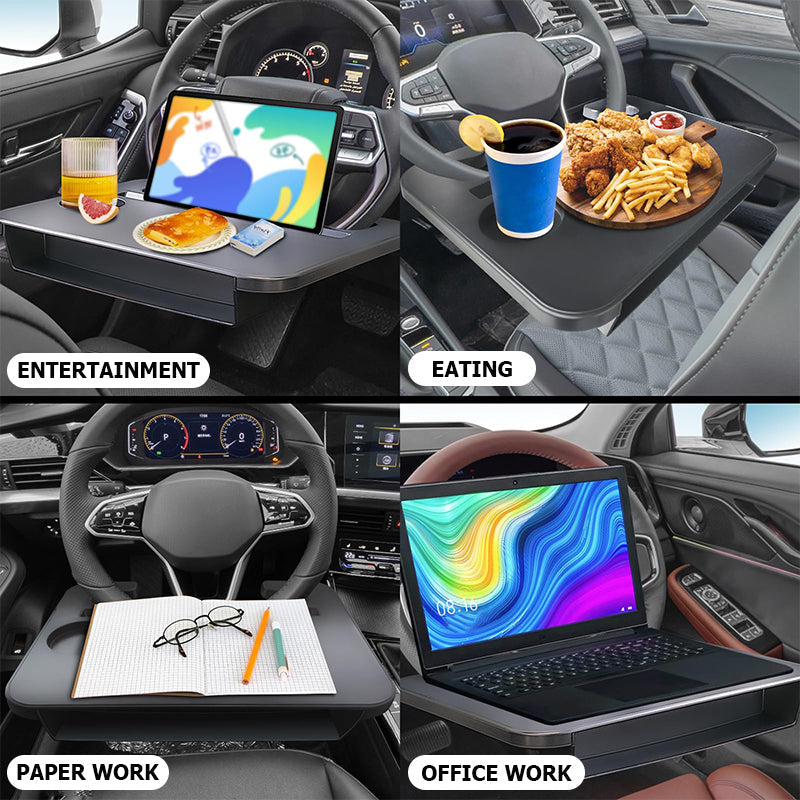 2 in 1 Multipurpose Car Steering Wheel Food Laptop Tray & Seat Gap Filler Organizer with Drinks Holder