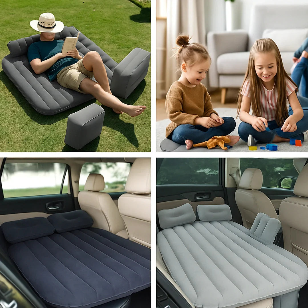 DrivePerk Inflatable Portable Leak-Proof High Quality Travel & Camping Car Air Mattress Back Seat Bed with 2 Pillows & Carry Bag for All Car Models