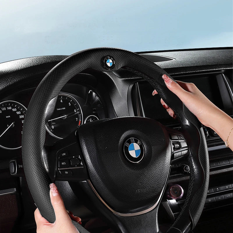 Nexi Customized Car Logo Breathable Ultra-thin 5D Leather & Carbon Car Steering Wheel Cover