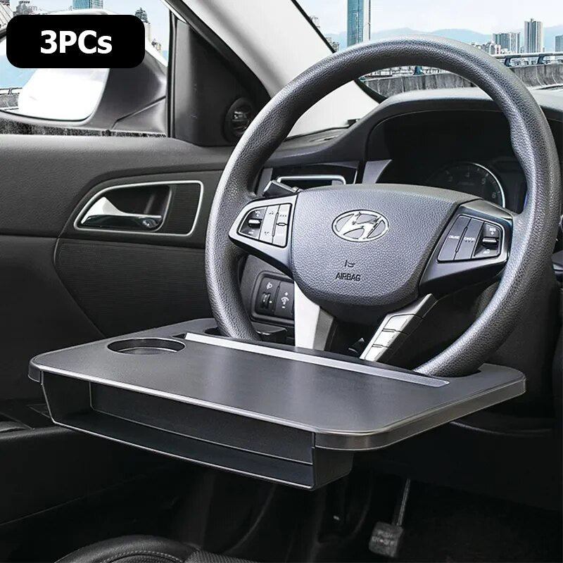 2 in 1 Multipurpose Car Steering Wheel Food Laptop Tray & Seat Gap Filler Organizer with Drinks Holder