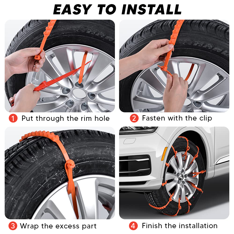 Emergency Reusable Adjustable Anti Slip Universal Fit Car Tire Chains in Snow, Ice, Sand and Mud