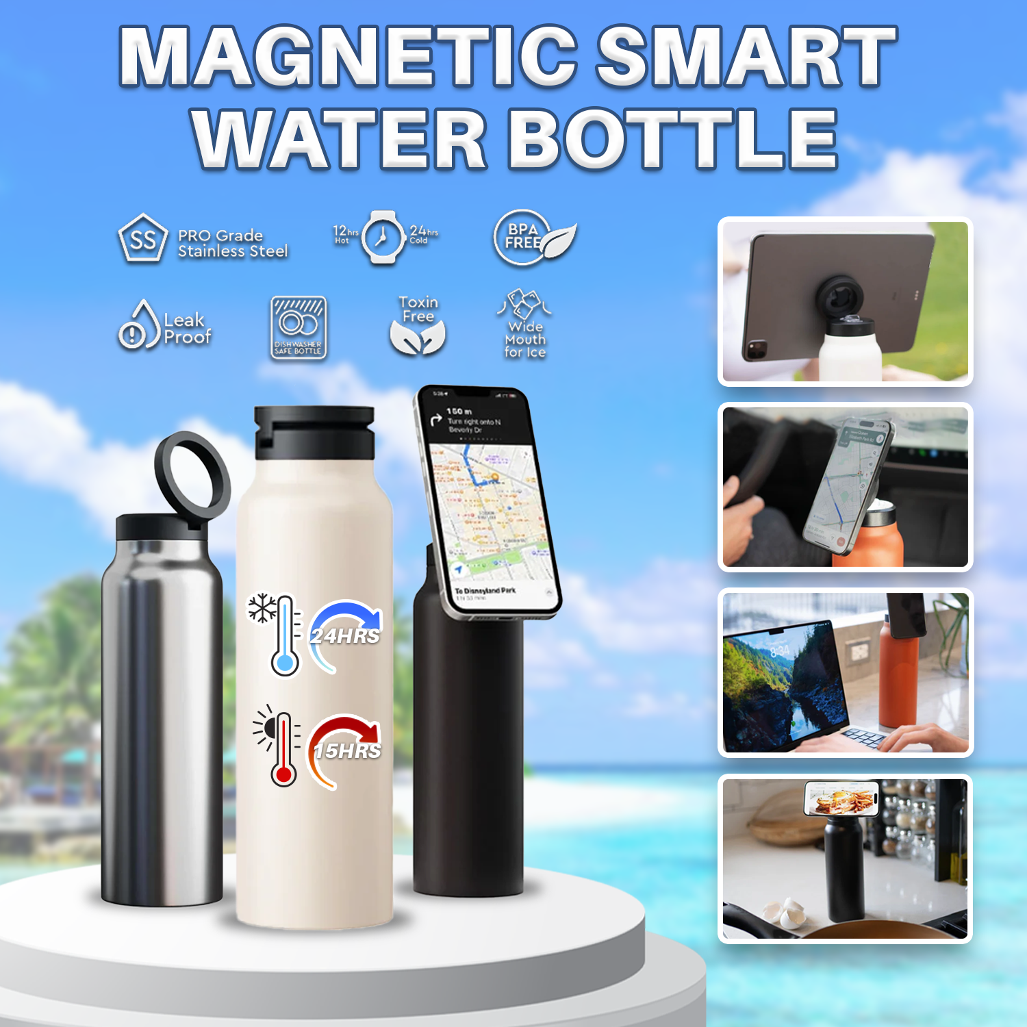 Magnetic Smart Water Bottle | Compatible Water Bottle With Magnetic Phone Holder