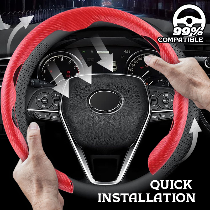 Nexi Breathable Ultra-thin 5D Leather & Carbon Car Steering Wheel Cover Universal Fit