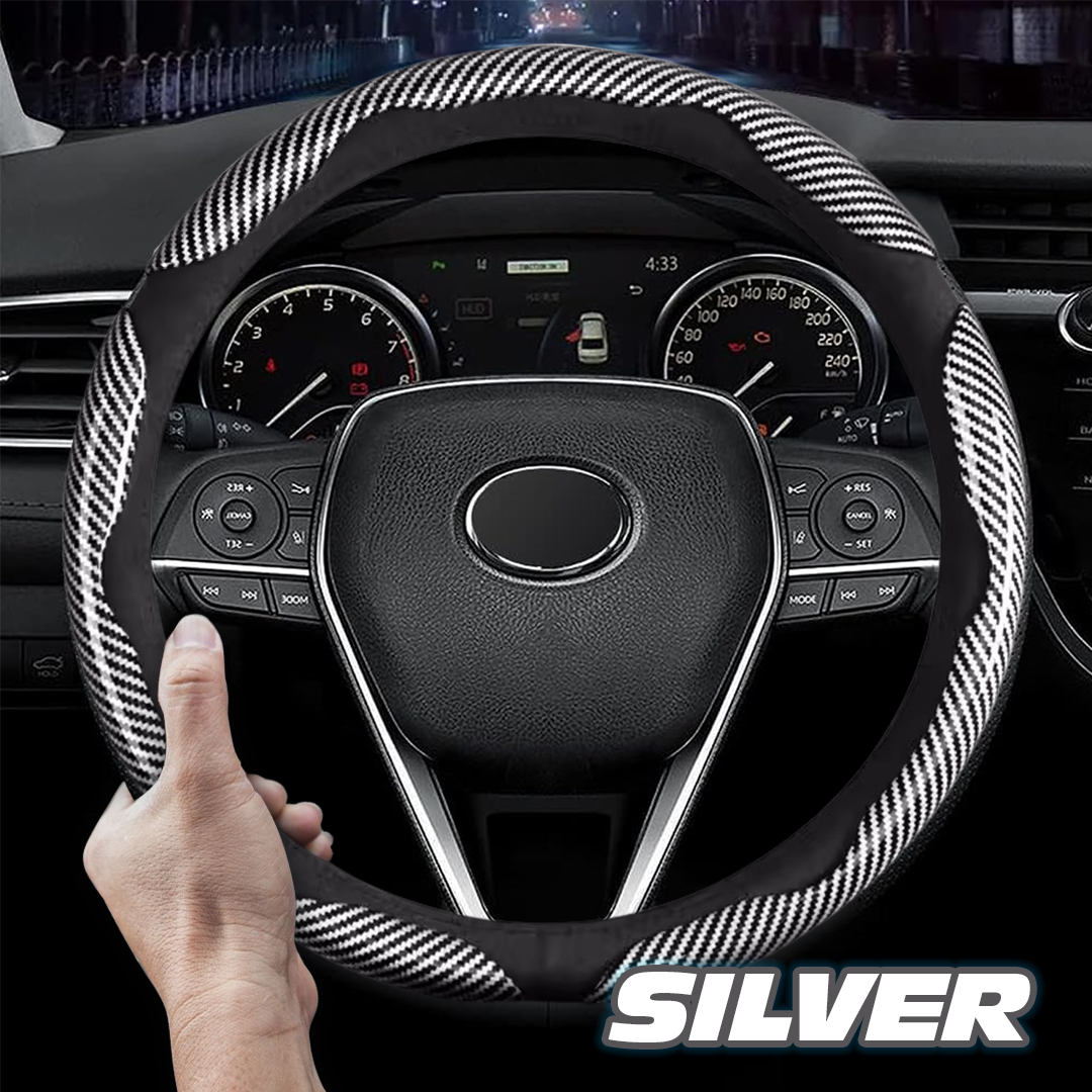Samez Carbon Fiber Silicone Anti-Slip Car Steering Wheel Cover Universal Fit
